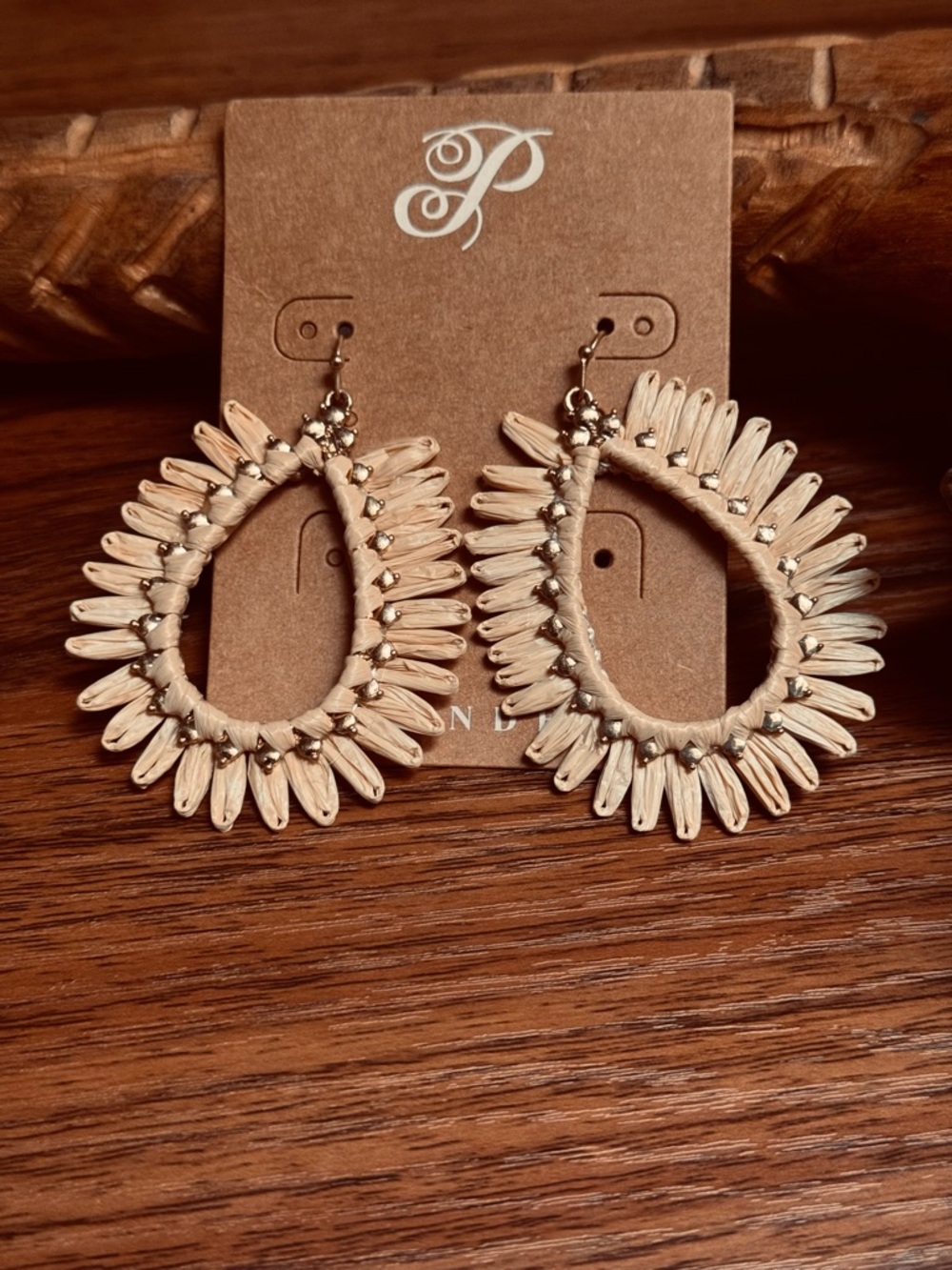 Plunder Raffia Tear Drop Earrings Bohemian Boho Style New in Package + Pouch
